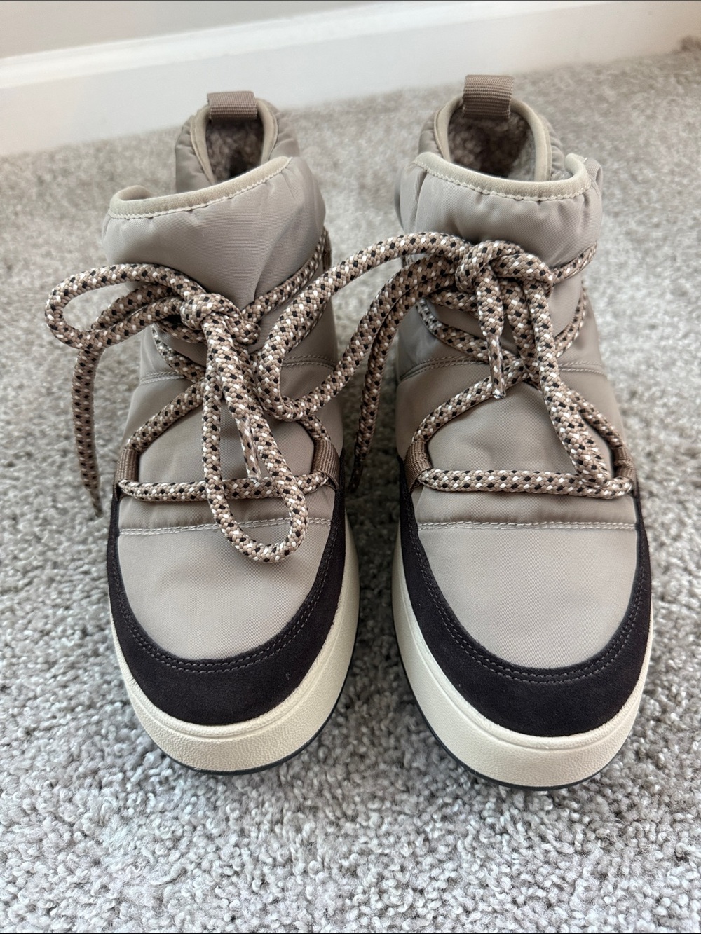 Fitflop Taupe and Black Lace-Up Winter Ankle Boots